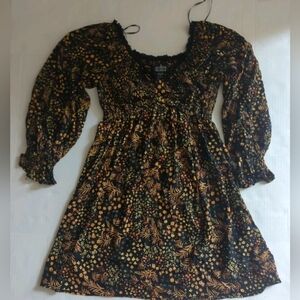 Angie Floral Long Sleeve Elastic Waist Dress Large